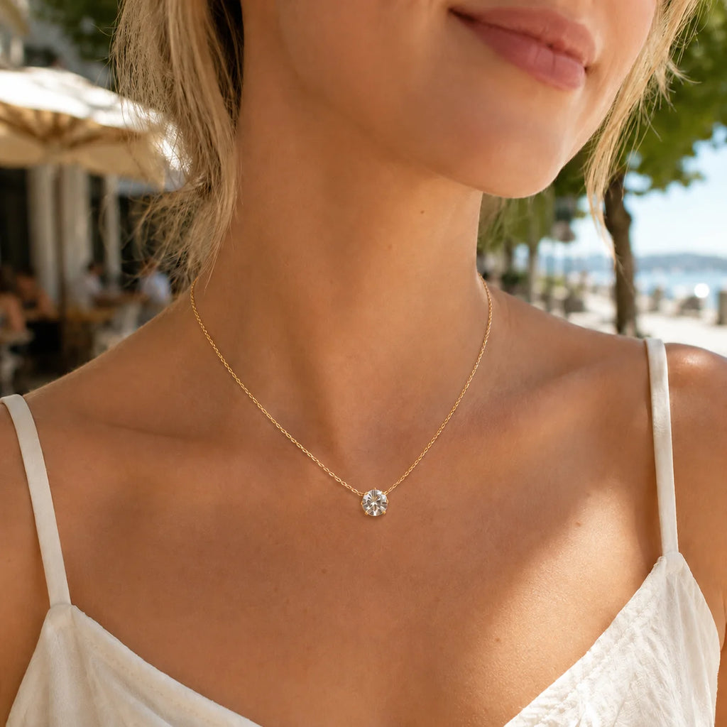 Minimalist Solitaire Zircon Choker Necklace | 18K Gold Plated Pendant Choker Necklace SPOT