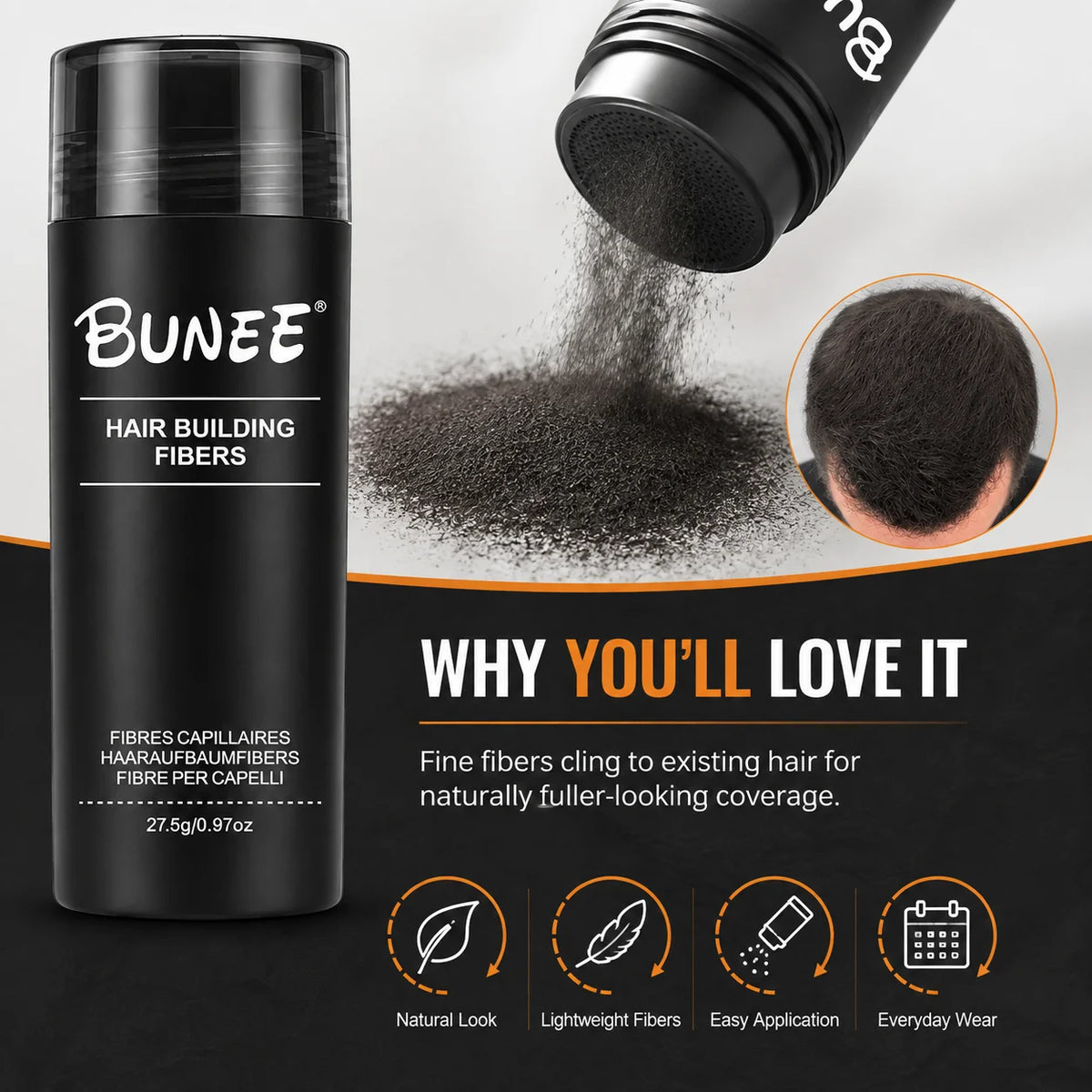 BUNEE Hair Fiber 27.5g – Instant Volume & Thickness in 5 Sec Hair Building Fiber SPOT