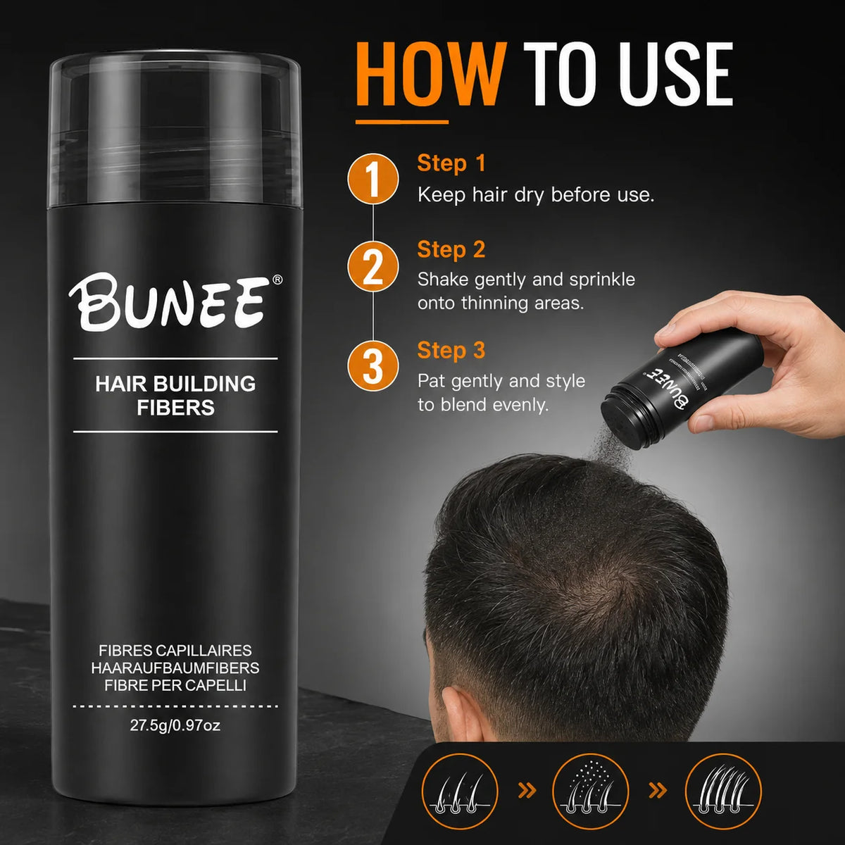 BUNEE Hair Fiber 27.5g – Instant Volume & Thickness in 5 Sec Hair Building Fiber SPOT