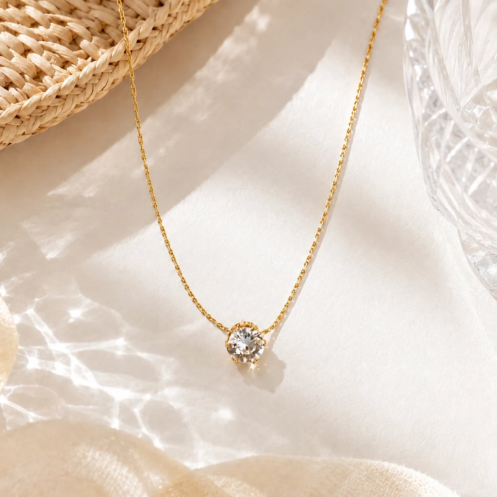 Minimalist Solitaire Zircon Choker Necklace | 18K Gold Plated Pendant Choker Necklace SPOT