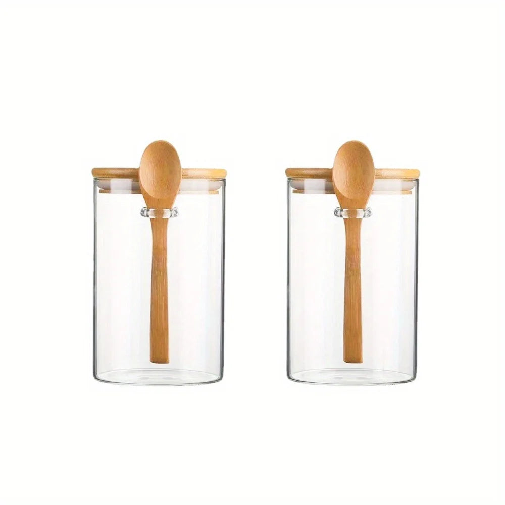 Airtight Glass Jars with Bamboo Lids & Spoons – 18oz Set Glass Food Storage Jars SPOT 2pcs