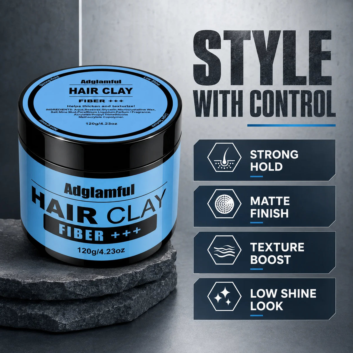Adglamful Matte Hair Clay 120g – Strong Hold, Natural Finish Men's Hair Clay SPOT