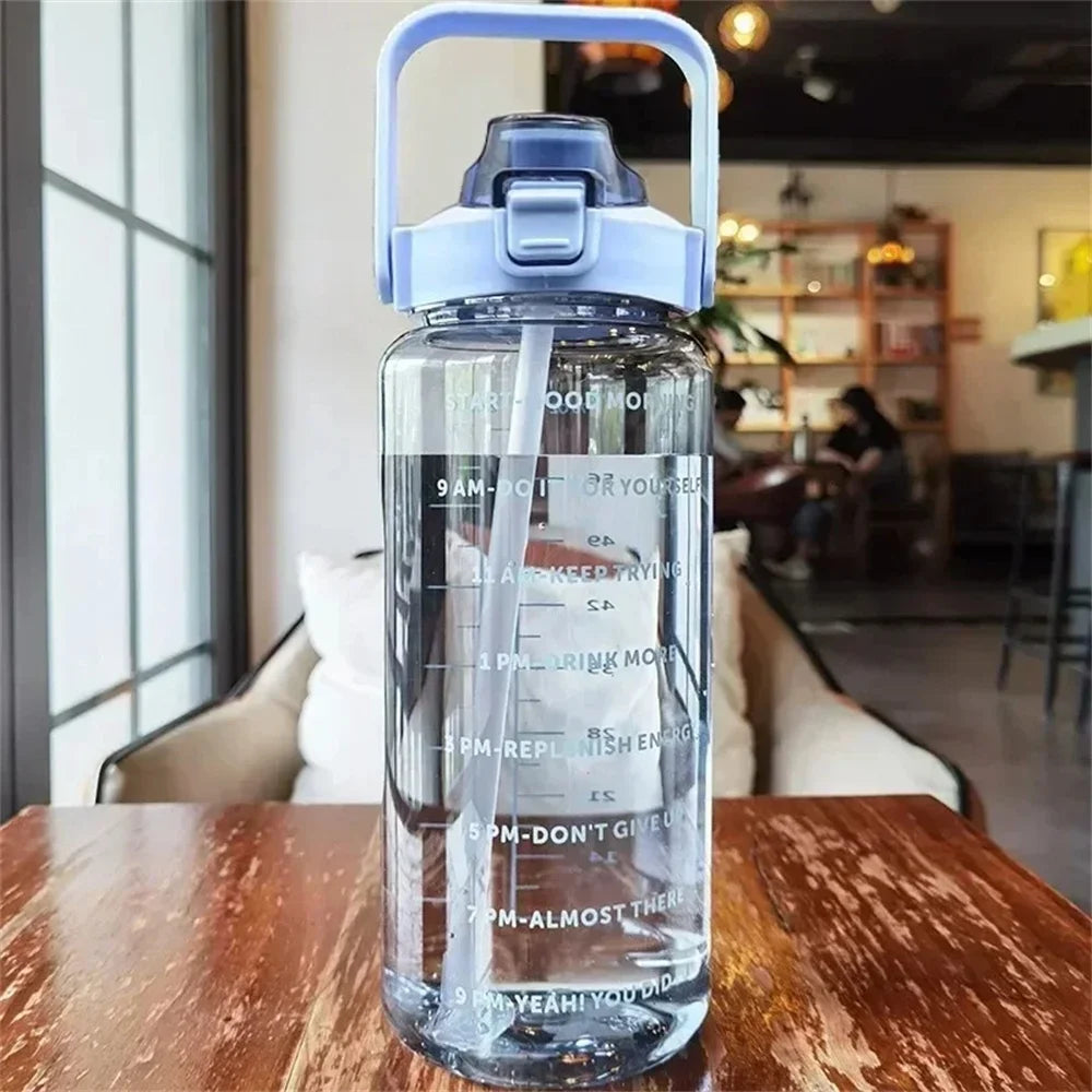 2L Water Bottle with Straw & Time Marker – BPA-Free Tritan Sports Water Bottle SPOT Blue