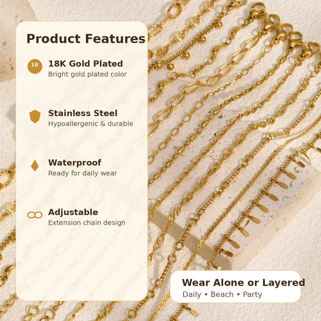 18K Gold Plated Link Bracelet – Waterproof Stackable Wristband Chain Link Bracelet SPOT