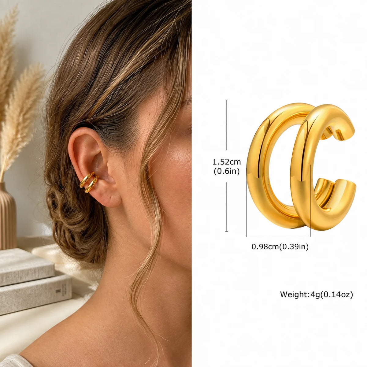 Thick Ear Cuff – Non-Piercing Clip-On Cartilage Earring Clip-On Ear Cuff SPOT EH-736G01-1