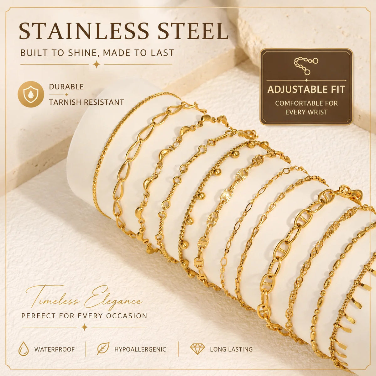 18K Gold Plated Link Bracelet – Waterproof Stackable Wristband Chain Link Bracelet SPOT