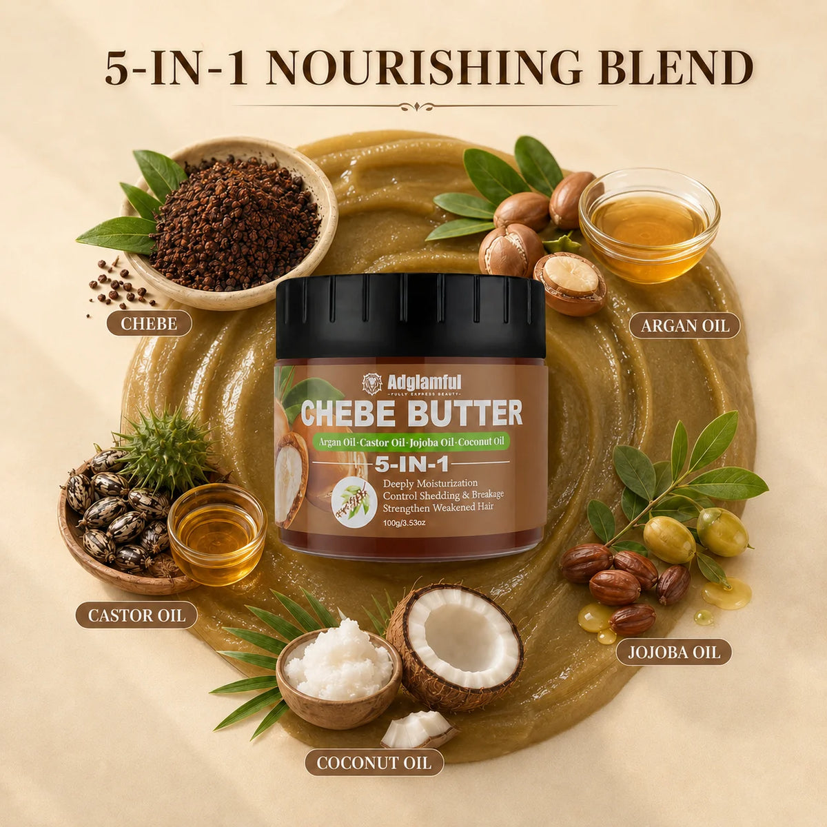 Chebe Hair Butter 100g – 5-in-1 Moisturizing Cream Argan & Coconut Hair Butter Cream SPOT