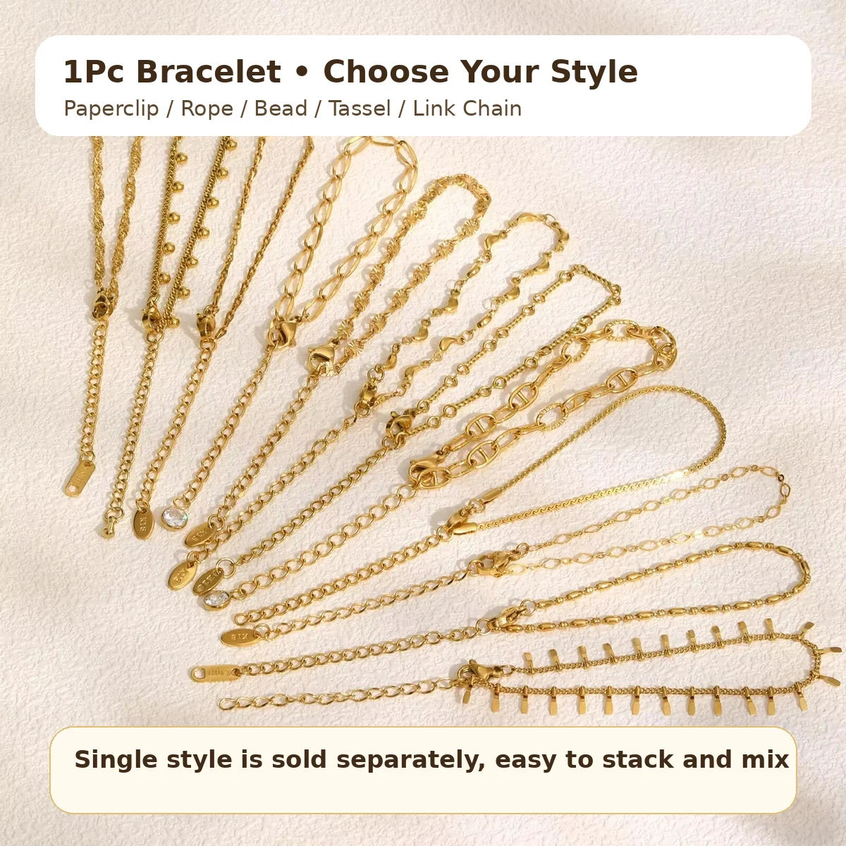 18K Gold Plated Link Bracelet – Waterproof Stackable Wristband Chain Link Bracelet SPOT