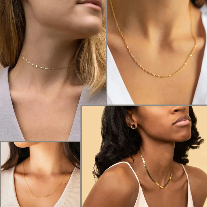 Stainless Steel Herringbone Choker Necklace – Gold Layered Choker Necklace SPOT