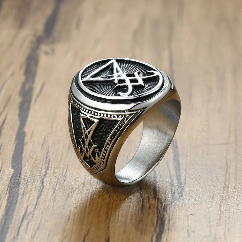 Men's Vintage Silver Sigil Signet Ring – Stainless Steel Men's Signet Ring SPOT Picture 1 8
