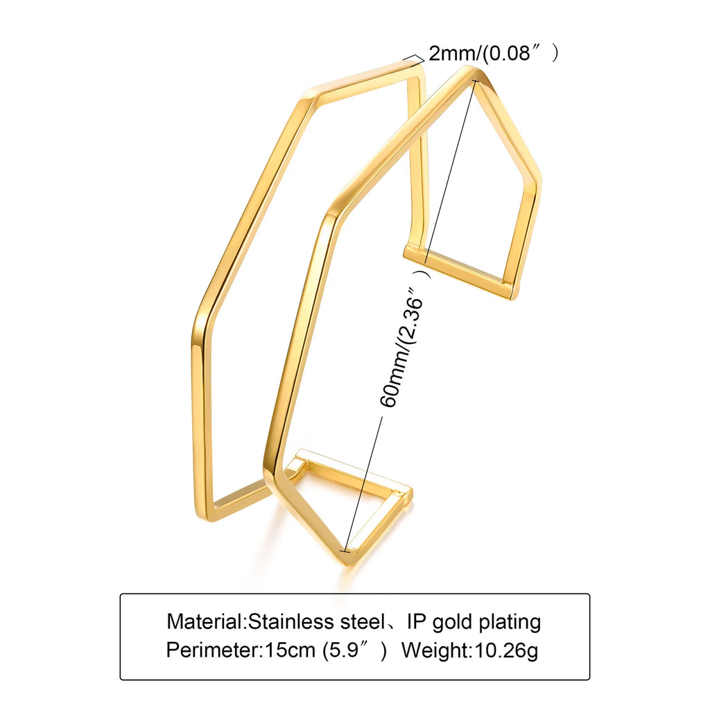 Geometric Gold Cuff Bracelet – Wide Bangle Minimalist Jewelry Cuff Bangle Bracelet SPOT