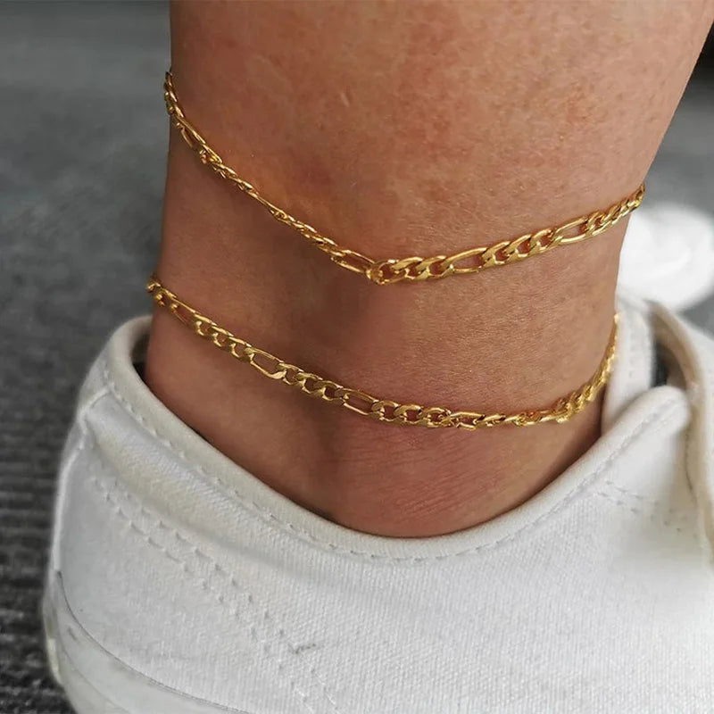 Multilayer Gold Chain Anklet – Adjustable Stainless Steel Beach Chain Anklet SPOT