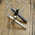 Men's Cross Pendant Necklace – Silver Stainless Steel Crucifix Cross Pendant Necklace SPOT black