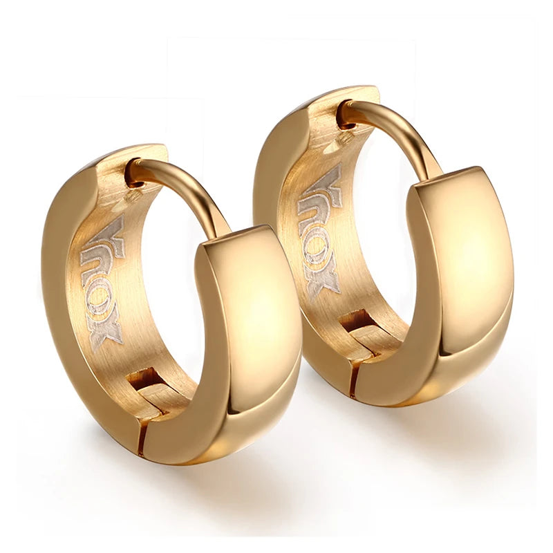 Stainless Steel Huggie Hoop Earrings – Rock Punk, Men & Women Huggie Hoop Earrings SPOT Gold color