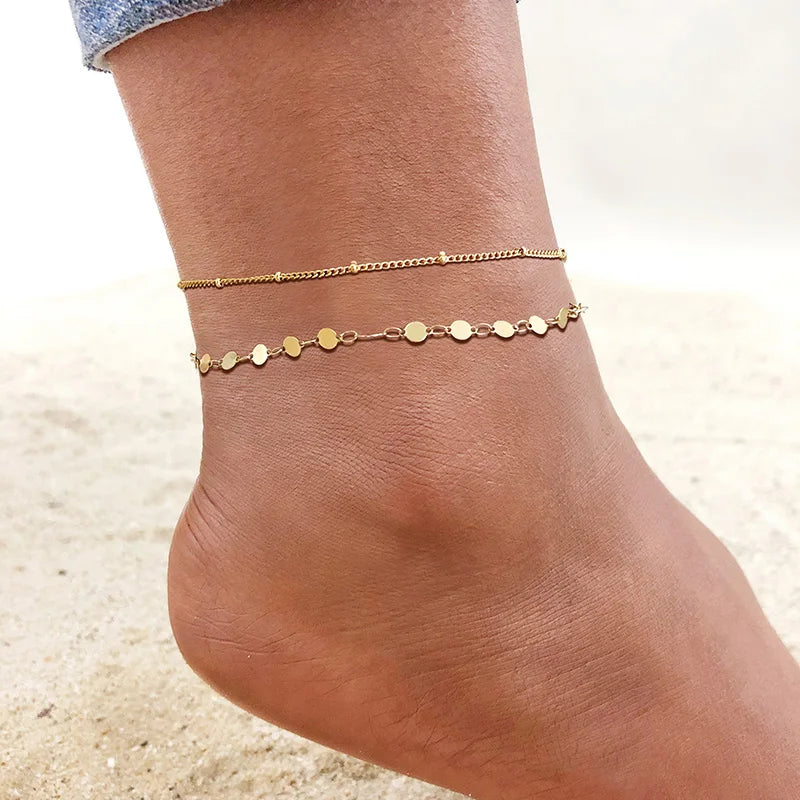 Multilayer Gold Chain Anklet – Adjustable Stainless Steel Beach Chain Anklet SPOT