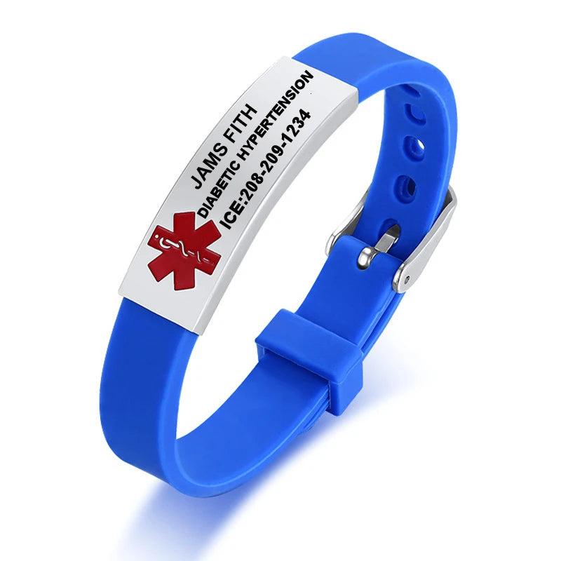Custom Engraved Medical Alert ID Silicone Bracelet for Men & Women ID Alert Bracelet SPOT
