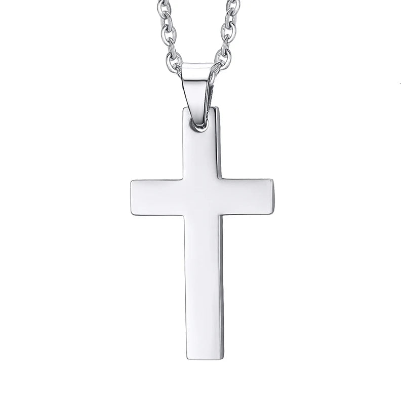Men's Stainless Steel Cross Pendant Necklace – 24" Link Chain Cross Pendant Necklace SPOT