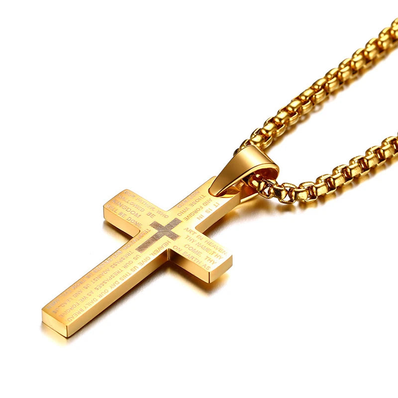 Men's Stainless Steel Crucifix Cross Pendant Necklace | Link Chain Cross Pendant Necklace SPOT