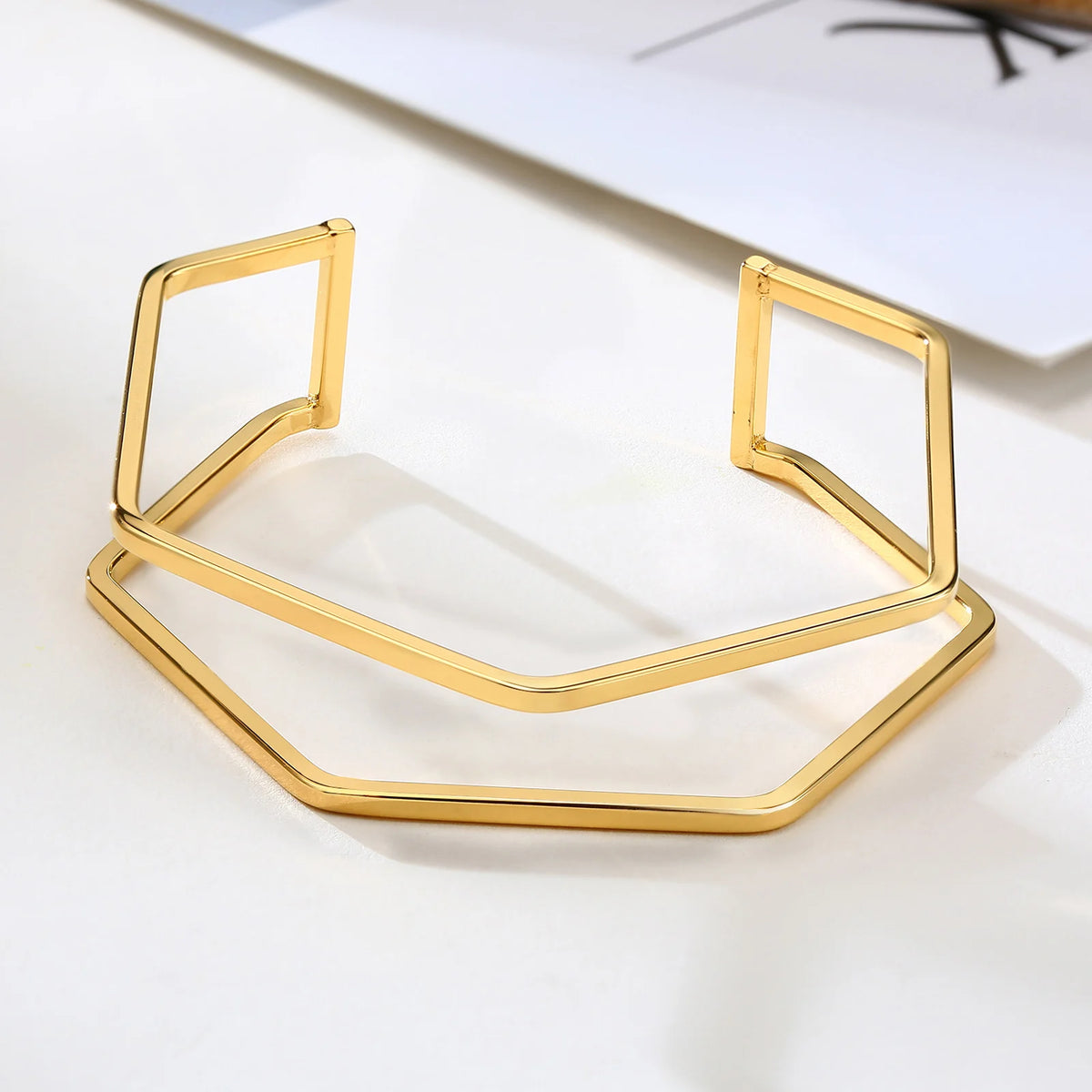 Geometric Gold Cuff Bracelet – Wide Bangle Minimalist Jewelry Cuff Bangle Bracelet SPOT