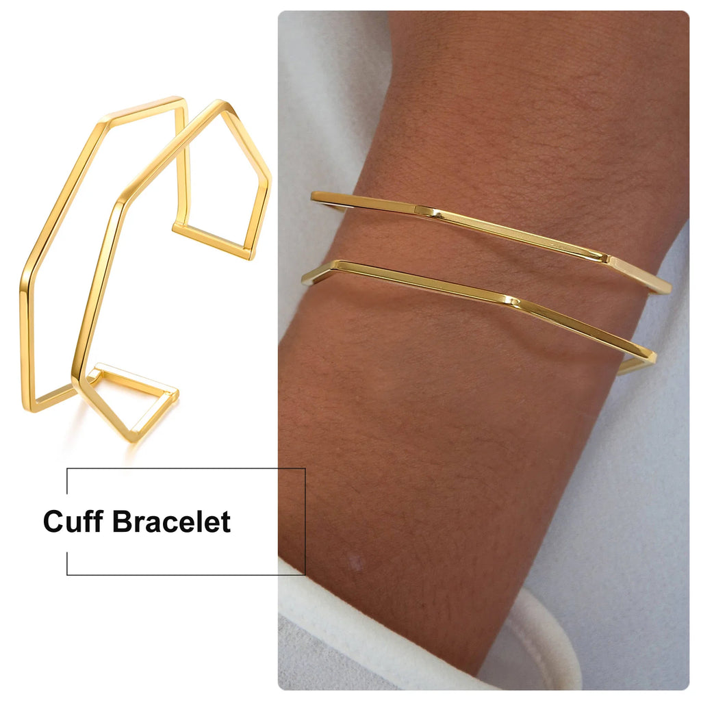 Geometric Gold Cuff Bracelet – Wide Bangle Minimalist Jewelry Cuff Bangle Bracelet SPOT Default Title