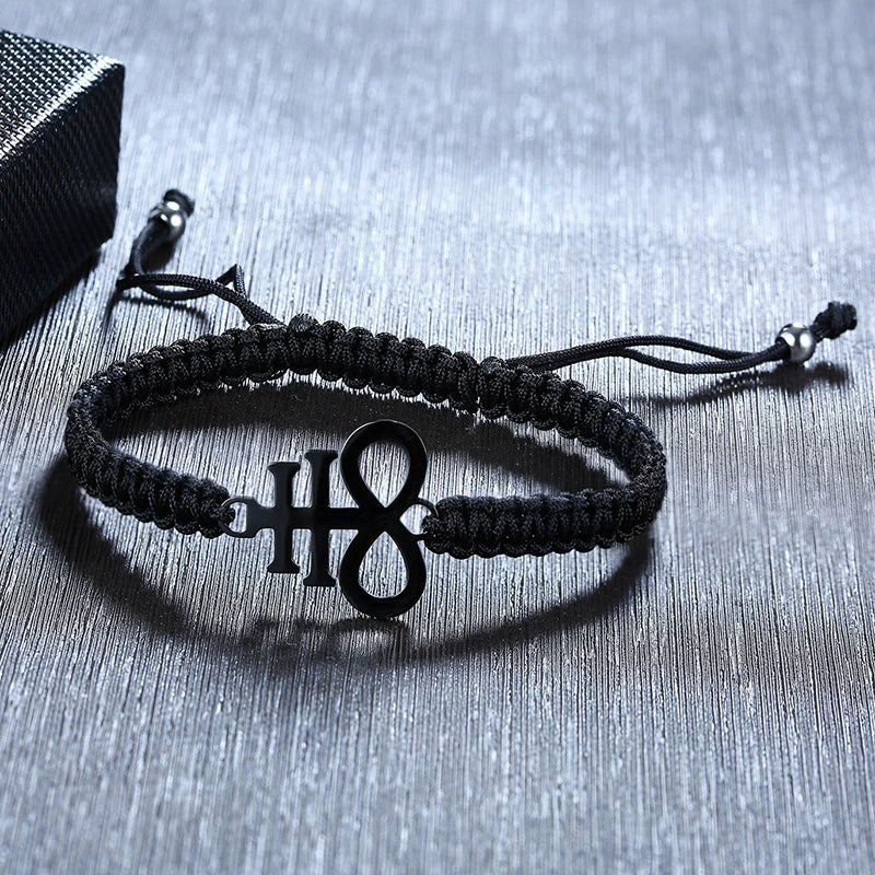 Meaeguet Seal of Lucifer Black Braided Charm Bracelet for Men Charm Bracelet SPOT