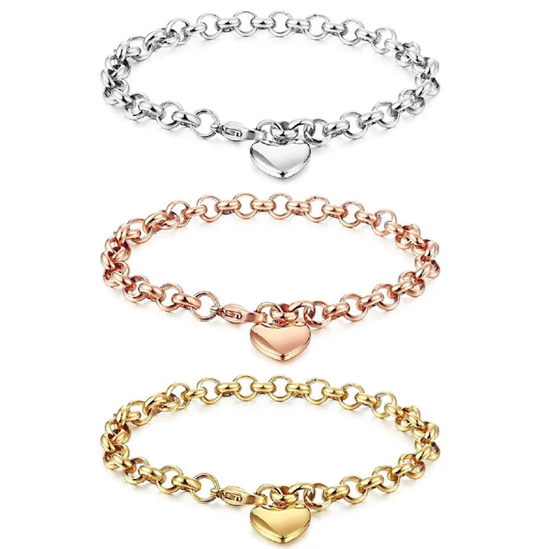 Women's Heart Rolo Chain Bracelet – Stainless Steel Adjustable Chain Link Bracelet SPOT