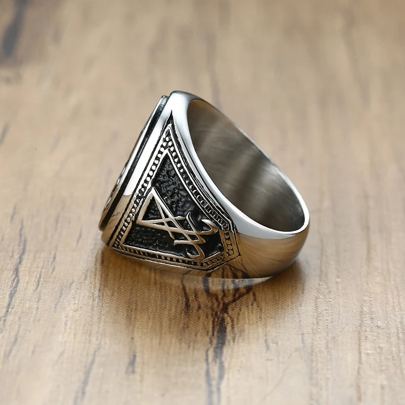 Men's Vintage Silver Sigil Signet Ring – Stainless Steel Men's Signet Ring SPOT