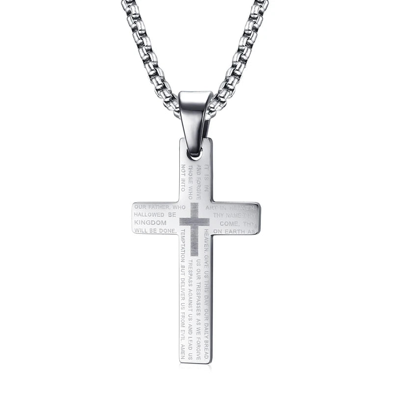 Men's Stainless Steel Crucifix Cross Pendant Necklace | Link Chain Cross Pendant Necklace SPOT Silver Color
