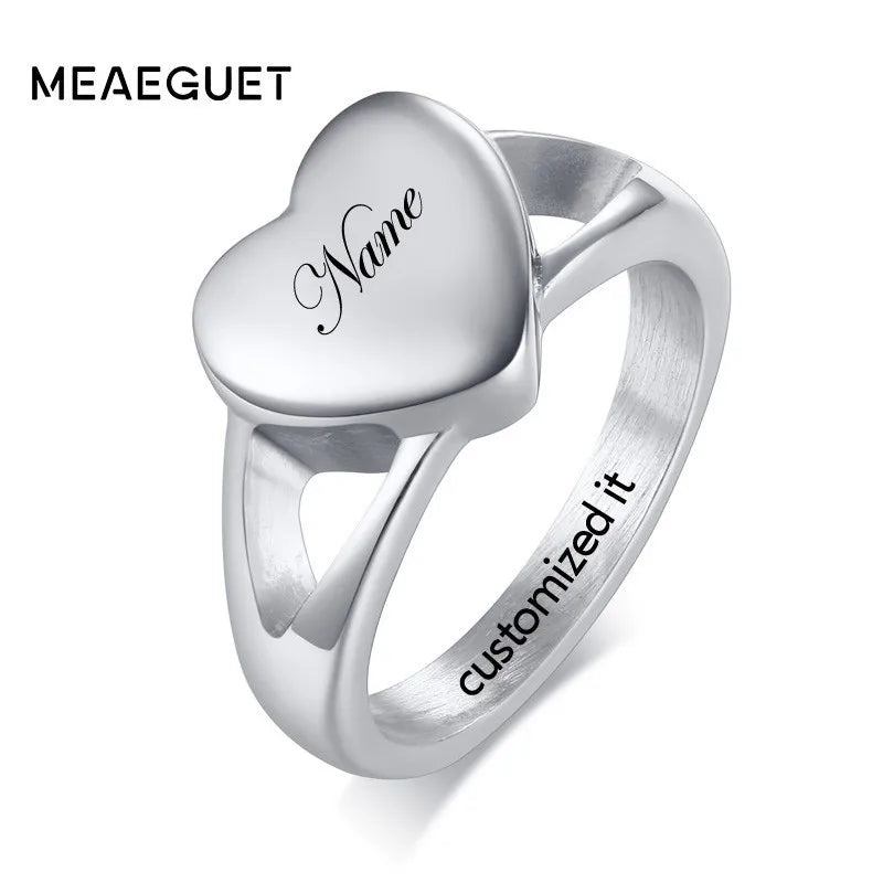 Women's Personalized Heart Name Ring – Stainless Steel Personalized Ring SPOT
