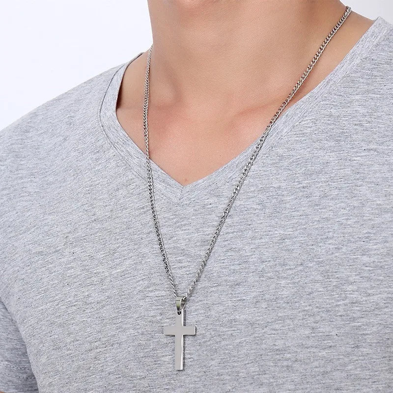 Men's Stainless Steel Cross Pendant Necklace – 24" Link Chain Cross Pendant Necklace SPOT