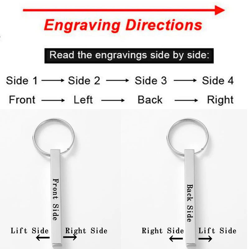 Custom Engraved 3D Bar Keychain – Stainless Steel Coordinates Personalized Keychain SPOT