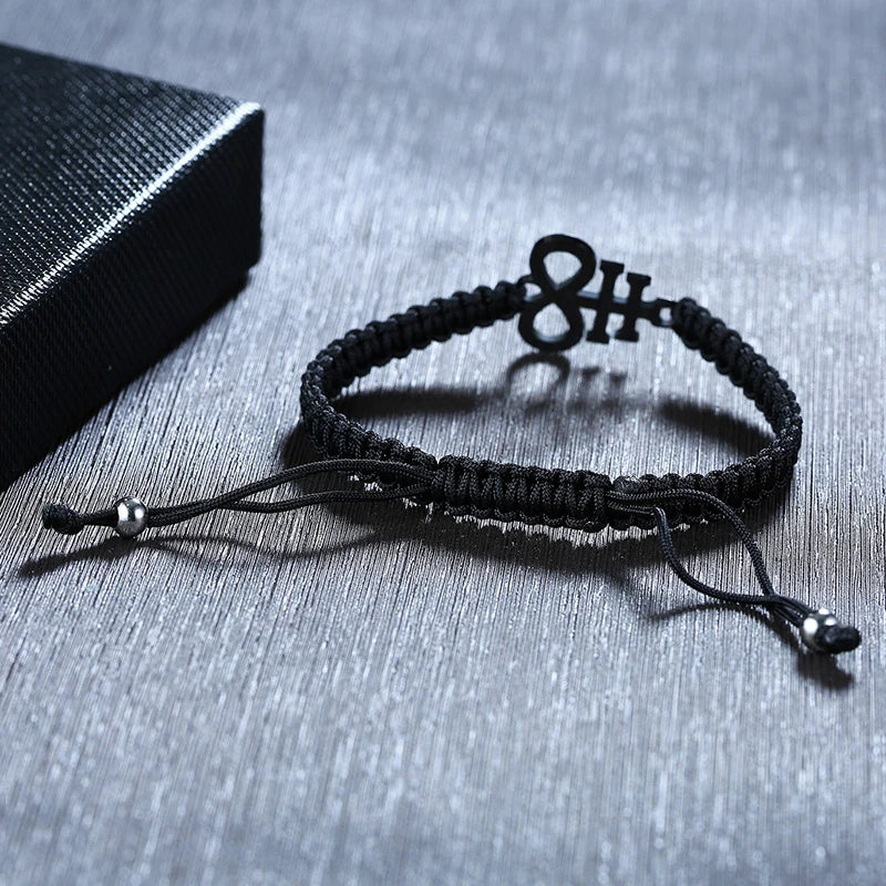 Meaeguet Seal of Lucifer Black Braided Charm Bracelet for Men Charm Bracelet SPOT