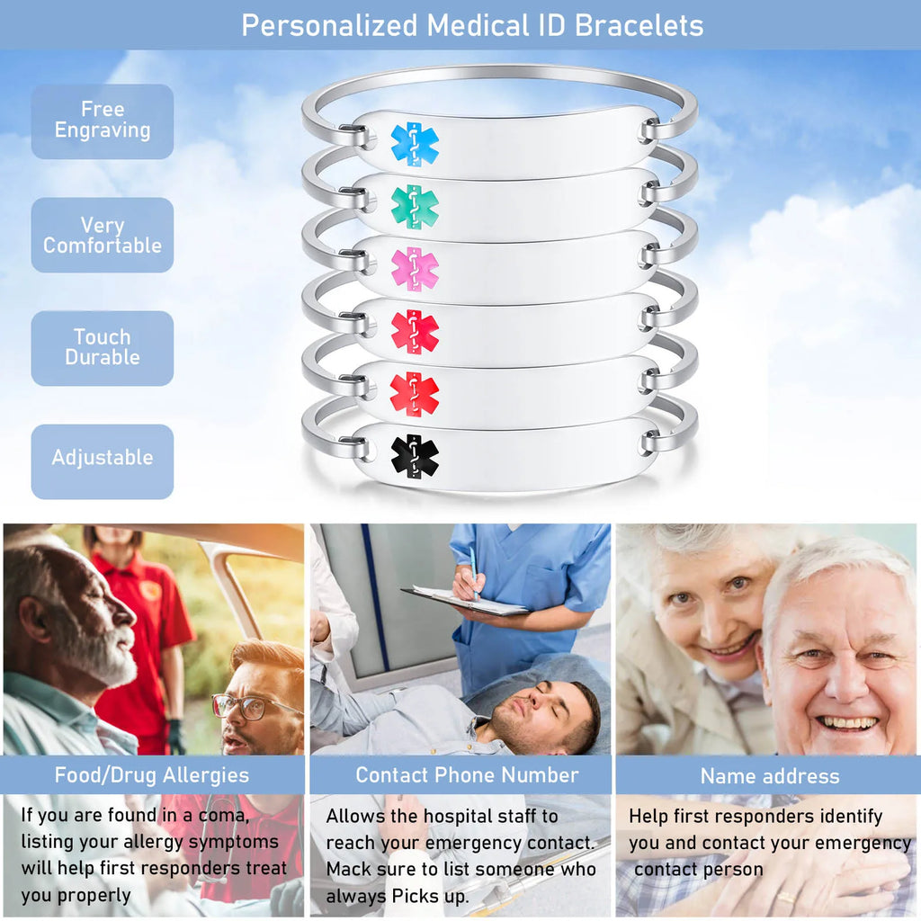 Personalized Engraved Medical Alert ID Bangle Bracelet Women Engraved ID Bracelet SPOT