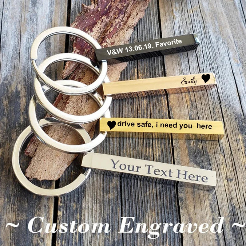 Custom Engraved 3D Bar Keychain – Stainless Steel Coordinates Personalized Keychain SPOT