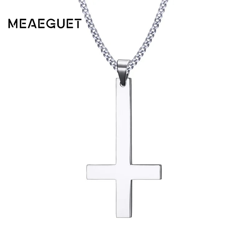 Meaeguet Inverted Cross Stainless Steel Gothic Pendant Necklace Gothic Pendant Necklace SPOT