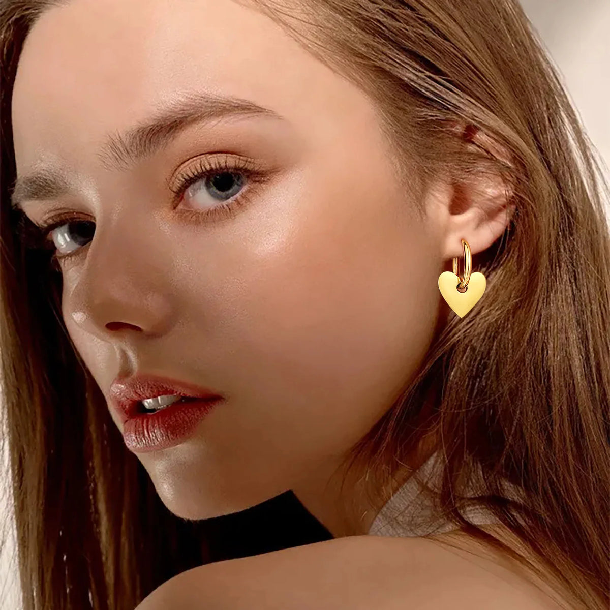 Gold Heart Hoop Earrings – Stainless Steel Huggies for Women Hoop Earrings SPOT