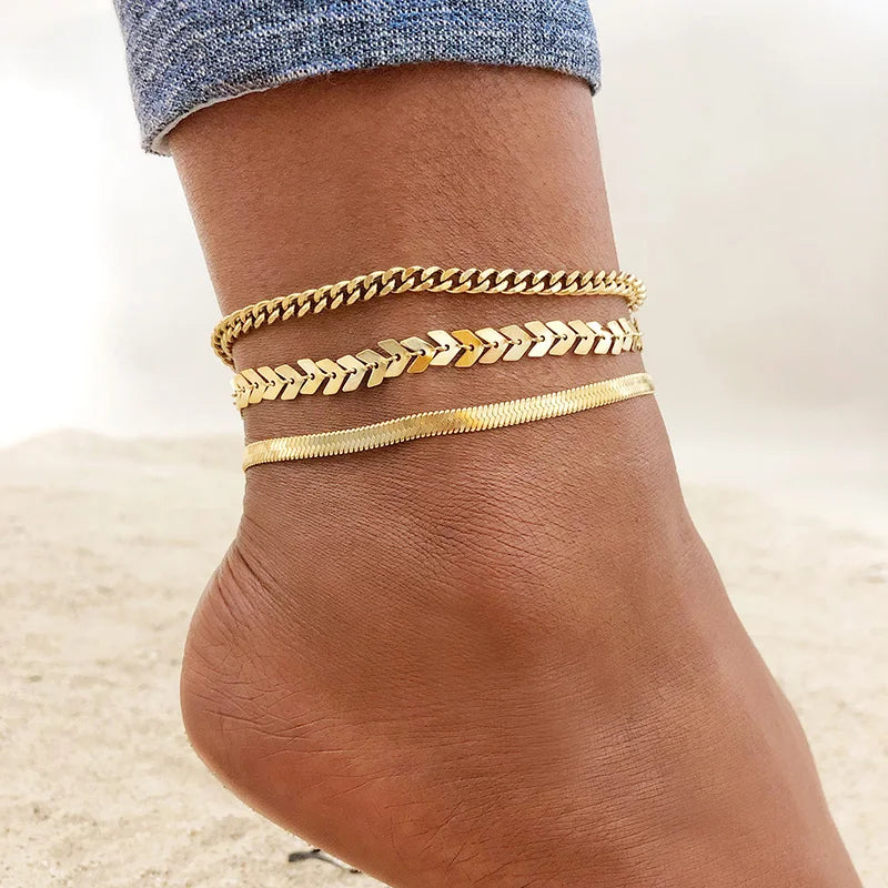 Multilayer Gold Chain Anklet – Adjustable Stainless Steel Beach Chain Anklet SPOT
