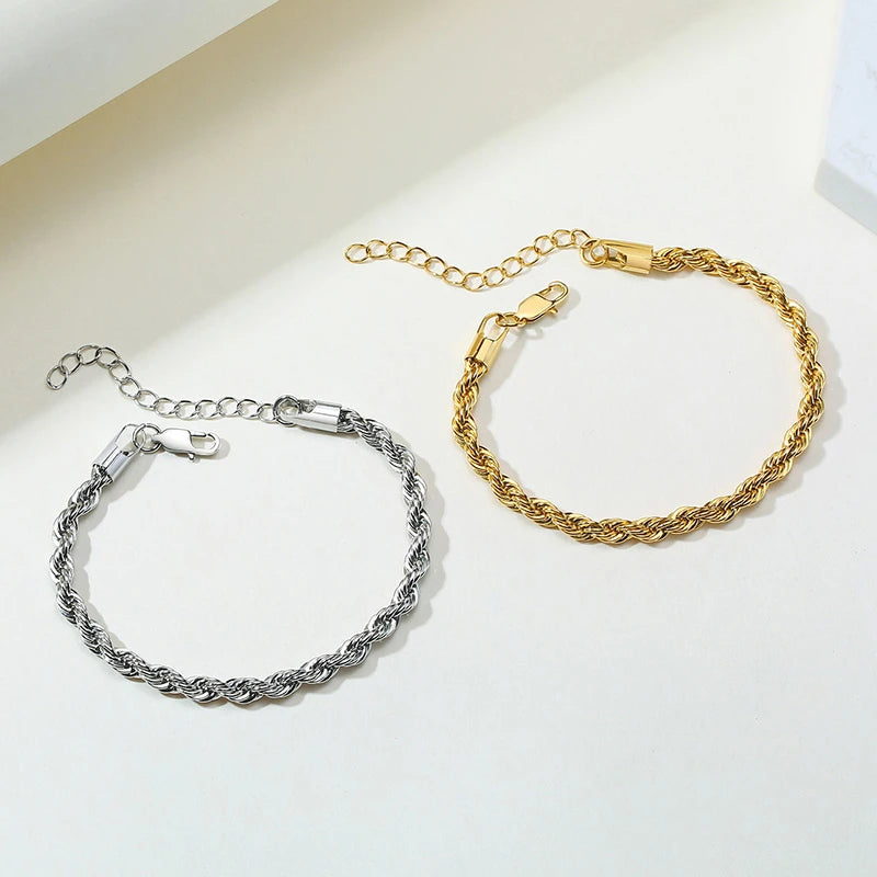 Women's 316L Stainless Steel Twist Rope Chain Bracelet – 5mm Chain Link Bracelet SPOT