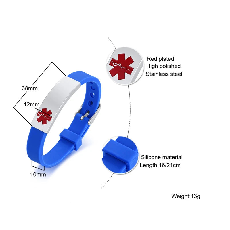 Custom Engraved Medical Alert ID Silicone Bracelet for Men & Women ID Alert Bracelet SPOT