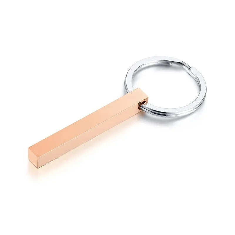 Custom Engraved 3D Bar Keychain – Stainless Steel Coordinates Personalized Keychain SPOT rose gold Four Side Engrave Small Size