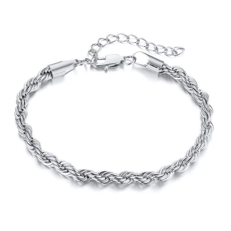 Women's 316L Stainless Steel Twist Rope Chain Bracelet – 5mm Chain Link Bracelet SPOT silver color 15cm with extended