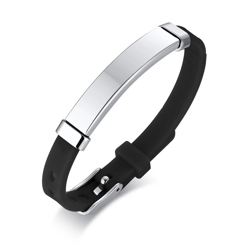 Custom Engraved Silicone ID Bracelet – Personalized Name Tag Custom ID Bracelet SPOT black color Engrave Text