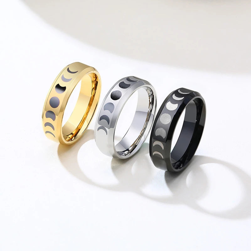 Moon Phase Stainless Steel Ring – Crescent Triple Goddess 6mm Fashion Ring SPOT