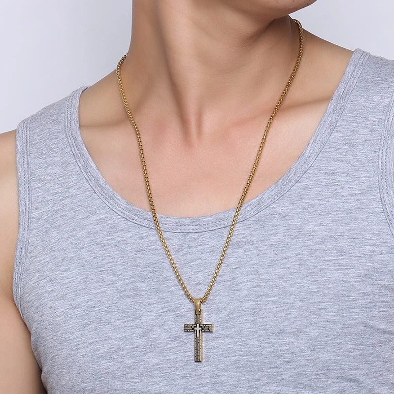 Men's Stainless Steel Crucifix Cross Pendant Necklace | Link Chain Cross Pendant Necklace SPOT
