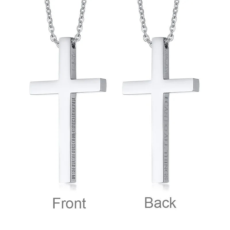 Men's Cross Pendant Necklace – Silver Stainless Steel Crucifix Cross Pendant Necklace SPOT