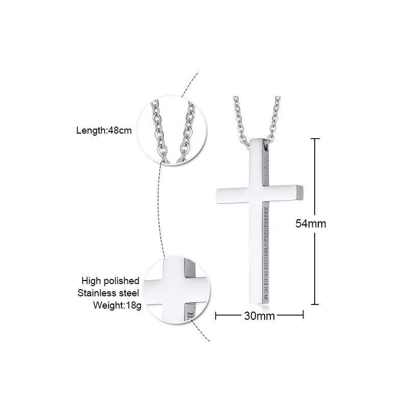 Men's Cross Pendant Necklace – Silver Stainless Steel Crucifix Cross Pendant Necklace SPOT