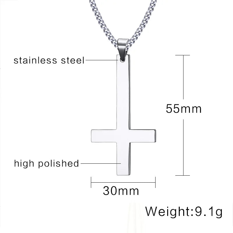 Meaeguet Inverted Cross Stainless Steel Gothic Pendant Necklace Gothic Pendant Necklace SPOT
