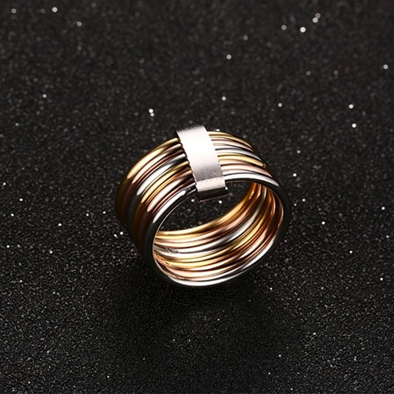 Women's 6-Circle Interlocked Stainless Steel Statement Ring Statement Ring SPOT