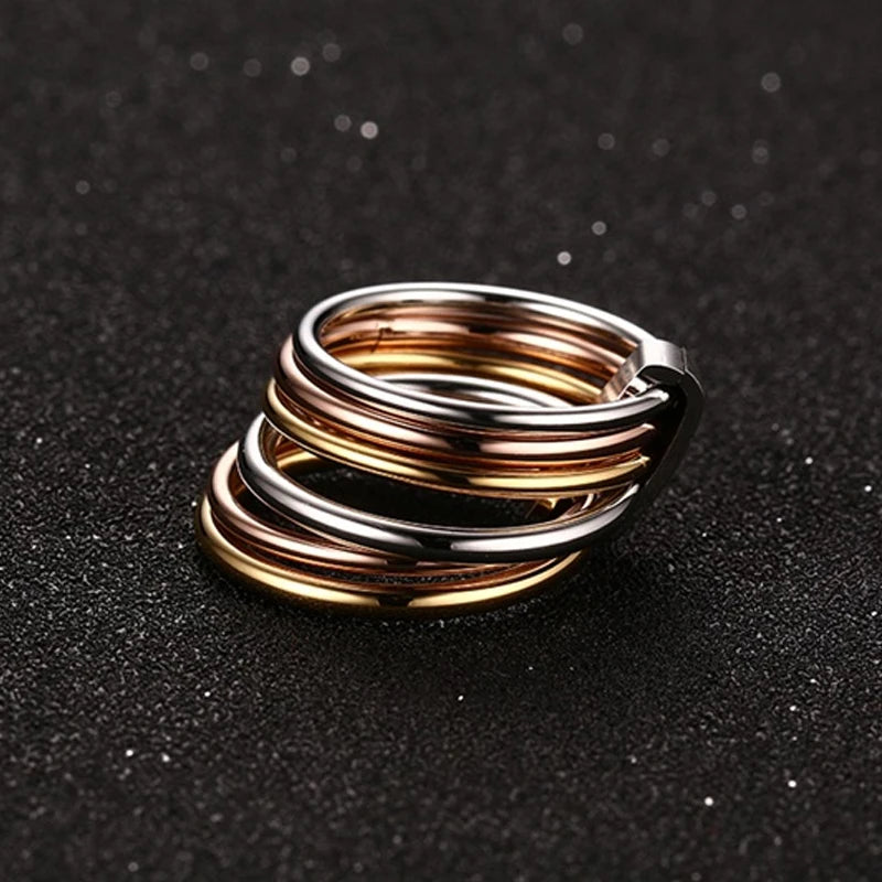 Women's 6-Circle Interlocked Stainless Steel Statement Ring Statement Ring SPOT