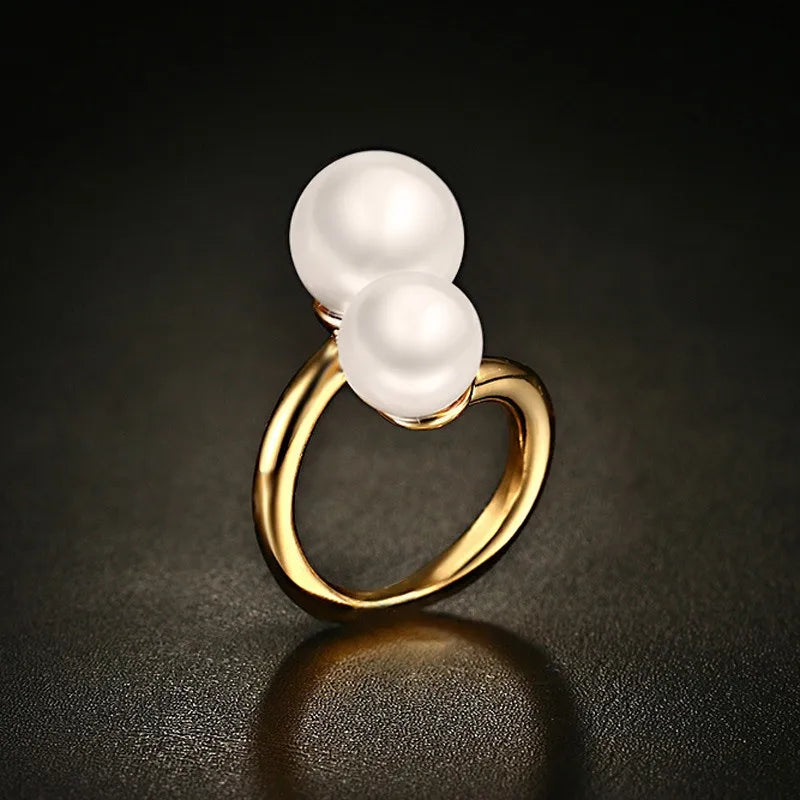 Meaeguet Gold Pearl Bypass Open Ring – Stainless Steel Women Pearl Cocktail Ring SPOT